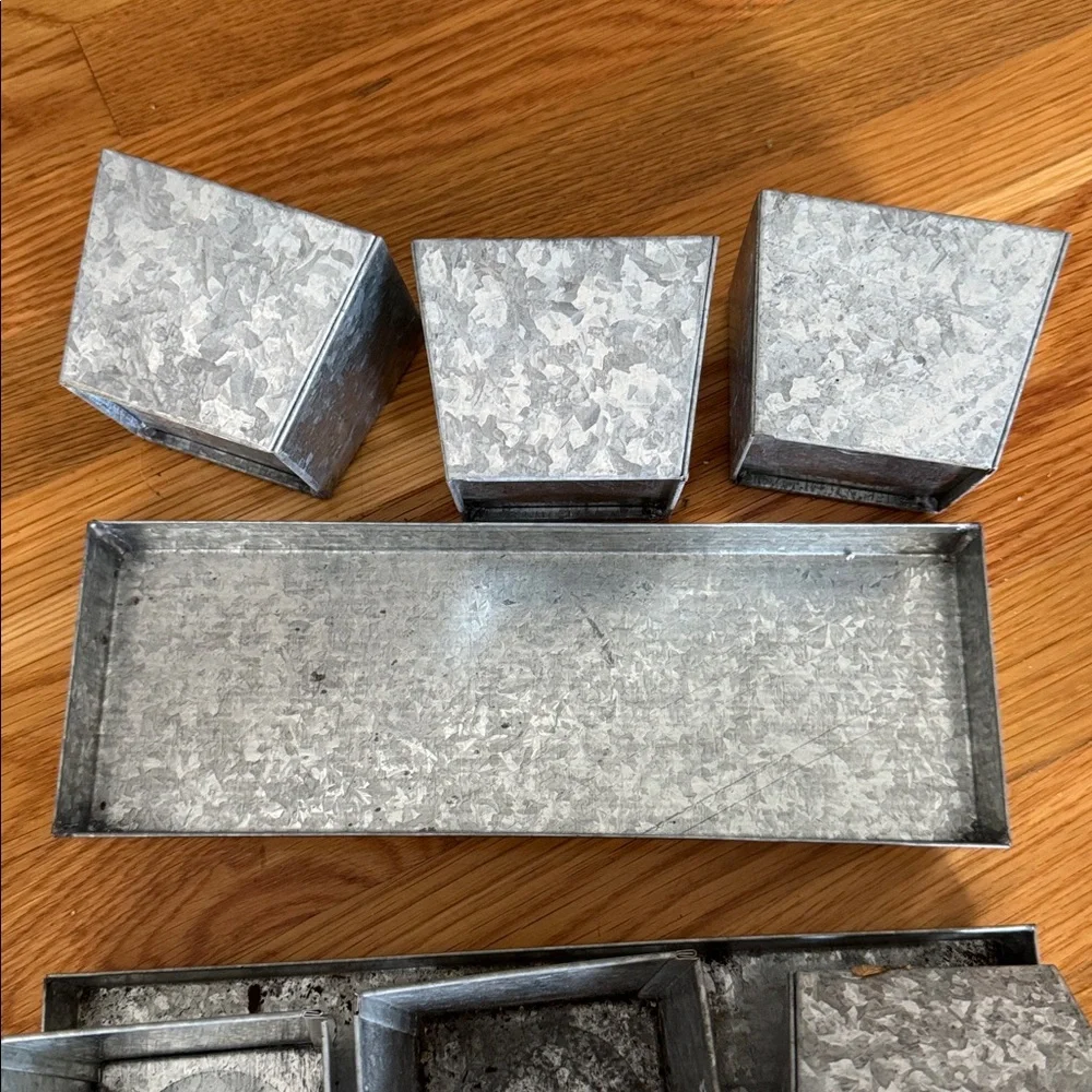2 Crate&Barrel Citronella Candles & 2 -3 pot herb garden with trays galvanized